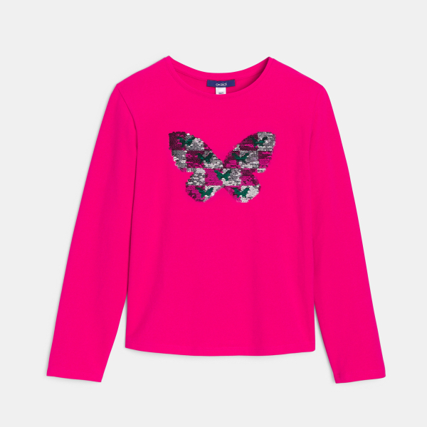 تيشيرت وردي بأكمام طويلة بنقش ترتر سحري للفتيات